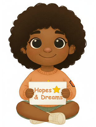 Luma holding a sign that says Hopes & Dreams
